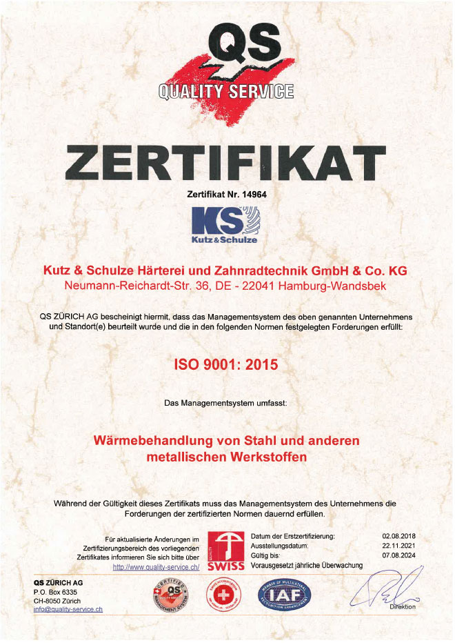 Kutz & Schulze ISO 9001 Zertifizierung